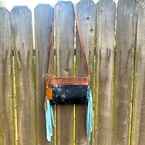 Fringe Hill Design Clutch Cowhide Turquoise.